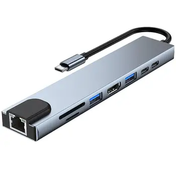 1-8 бр. C ХЪБ Тип C Сплитер За 4 Към Thunderbolt 3 Зарядно устройство Адаптер За Лаптоп С PD SD TF RJ-45 За Macbook Air M1 iPad
