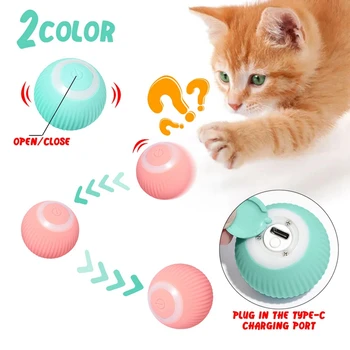 1 комплект електрически играчки за котки с автоматично катящимся топче, интерактивни играчки за котки, образователна играчка за коте, синьо