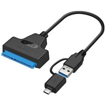 2 в 1 кабел SATA-USB 3.0 кабел, кабел SATA-Type C, външен твърд диск 22Pin, адаптер-конвертор за 2,5 инча