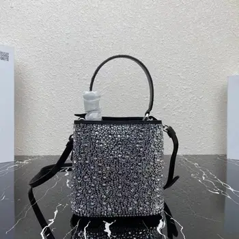 2023 Нова дамска чанта за носене от естествена кожа с водно диамантен пръстен, женствена чанта за пазаруване, универсална чанта за пазаруване