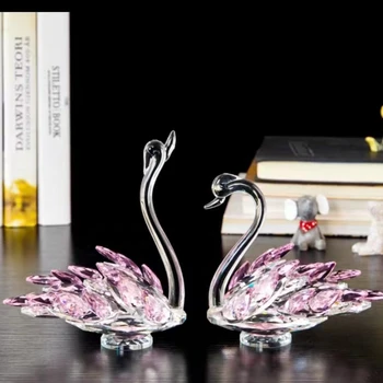 4 цвят, сладък искрящ кристал украшение във формата на лебед, стъклена фигурка на животно, преспапиета за украса на сватбена маса, колекционерско