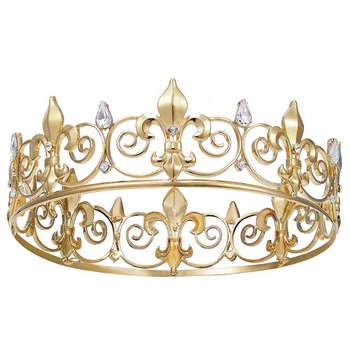 5X Кралската Корона за мъже - Метални Корони и Диадеми за принцове, Кръгли Шапки за Рожден Ден, Средновековни Аксесоари (Злато)