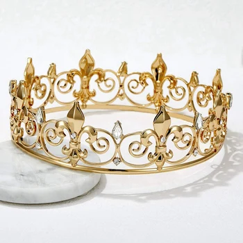 5X Кралската Корона за мъже - Метални Корони и Диадеми за принцове, Кръгли Шапки за Рожден Ден, Средновековни Аксесоари (Злато)