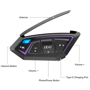 EJEAS MS8 мотоциклет шлем Bluetooth 5.1 Слушалки 8 Rider MESH Групово домофонни системи намаляване на CVC Супер способността на проникващо