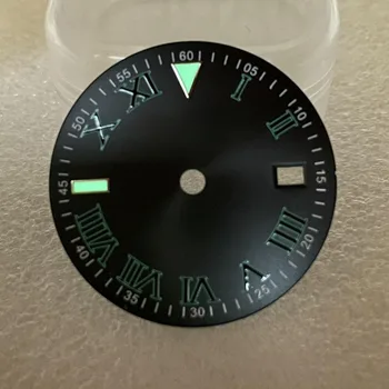 Аксесоари за часа: Dial часа 31 мм черен циферблат, римски, зелен люминесцентный за механизми NH34 / NH35 /NH36