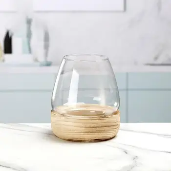 Ваза, Аквариум от Прозрачна стъклена аквариумная купа за аквариумни риби ваза за цветя растения с дървен държач за декорация на дома
