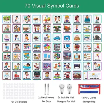 Визуален график за деца 2 в 1, ежедневен визуален планер, рутинна таблицата с 70 бр детски рутинни карти, учебни материали за аутизма
