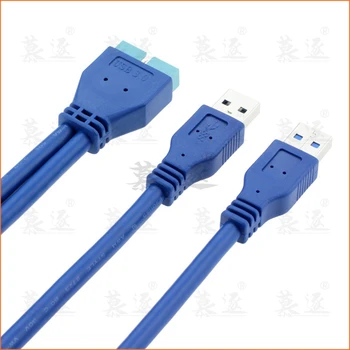 Двойна 2-портов USB3.0 USB 3.0 A конектор за връзка към дънната платка, 20-пинов кабел-адаптер, 19-пинов USB удължителен кабел