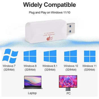 Двойна лента на безжичен мрежов адаптер 2,4 G/5G за настолни КОМПЮТРИ, Windows 11, 10, 8.1, 8, 7, XP, Vista