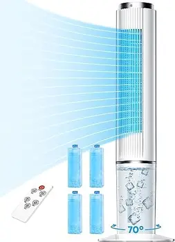 Един изпарителен Охладител на въздуха, 42-ИНЧОВ Охладител на въздуха за помещения с площ до 250 кв. Метра, Блато Охладител с 3 скорости и 4 Режима, Led сензорен екран,