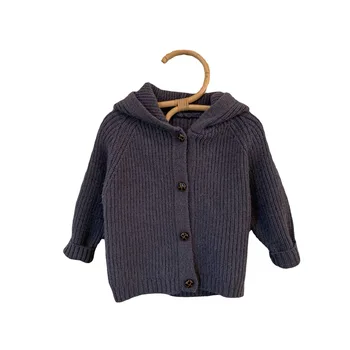 Есента вязаный жилетка, пуловер за малки деца, свободна и ежедневни облекла за момчета и момичета, однобортный пуловер с качулка