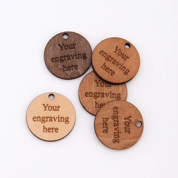 Индивидуални кръгли дървени лични бележки, дървени копчета, персонализирани подаръци етикет с лазерно гравиран, изделия от дърво със собствените си ръце, 50 бр.
