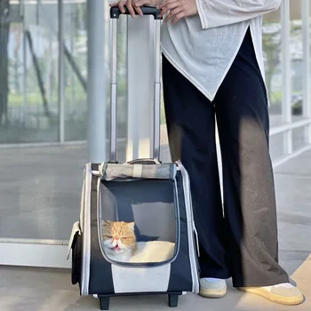 Количка за домашни любимци, с голям размер, чанта за количка за котки, училищна чанта за котки, раница за кучета, чанта за количка за две котки голям капацитет