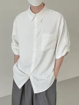Лятна нова леки мъжка риза от ледената коприна в зряла стил, свободна от мъжки дрехи, градинска