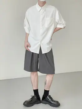 Лятна нова леки мъжка риза от ледената коприна в зряла стил, свободна от мъжки дрехи, градинска