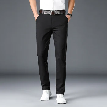 Марка дрехи, есенно-зимни директни костюмные панталони, мъжки бизнес мода, черно-сини обикновен плътен официални панталони, големи размери 40