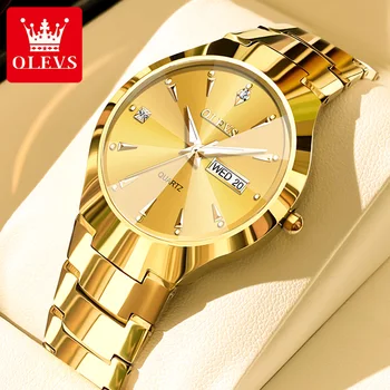 Мъжки часовник OLEVS най-добрата марка луксозни златни кварцови часовници за мъже, водоустойчиви корпус от вольфрамовой стомана, каишка, светещи ръчен часовник с дата седмицата