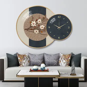 Нови стенни часовници в китайски стил, декоративна живопис, кръгли часовници за декорация на дома, дневна, ресторант, окачени рисувани