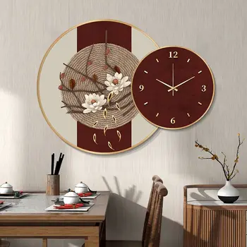 Нови стенни часовници в китайски стил, декоративна живопис, кръгли часовници за декорация на дома, дневна, ресторант, окачени рисувани