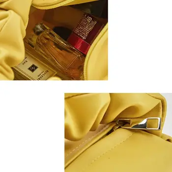 Плътен цвят, стил Ins, дамски нишевая текстура, дамски чанта от изкуствена кожа, косметичка, мътна чанта, плиссированный джоб