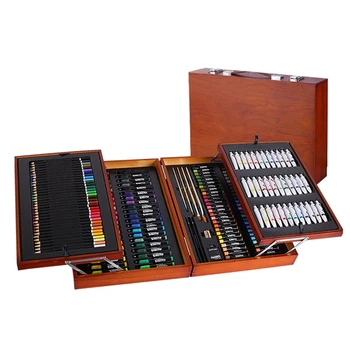 Стоки за бродерия Луксозен дървен комплект за рисуване с цветен дръжка Набор от инструменти за рисуване за възрастни начинаещи художници
