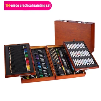 Стоки за бродерия Луксозен дървен комплект за рисуване с цветен дръжка Набор от инструменти за рисуване за възрастни начинаещи художници