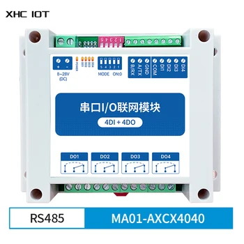 Управление на Сериен вход/изход RS485 Modbus RTU Монтаж на шина 4DI + 4DO DC8~ 28V Мрежа предавател на данни XHCIOT MA01-AXCX4040